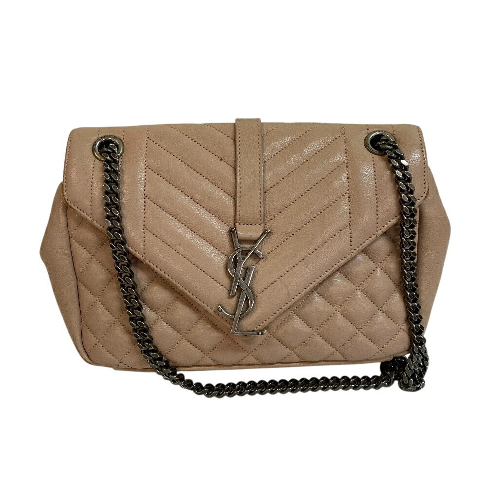SAINT LAURENT Satchel Shoulder Bag Chain YSL Crossbody Beige